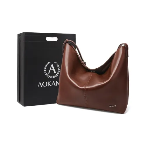 AOKANG Vegetable Tanned Cow Leather Tote Bag, Shopping Bag, Shoulder Bag Regular Women's Coffee/Classic Black/Caramel