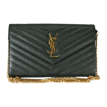 SAINT LAURENT Cow Leather Chain Wallet Shoulder Bag Crossbody Bag Women's Mint Green/Jasper