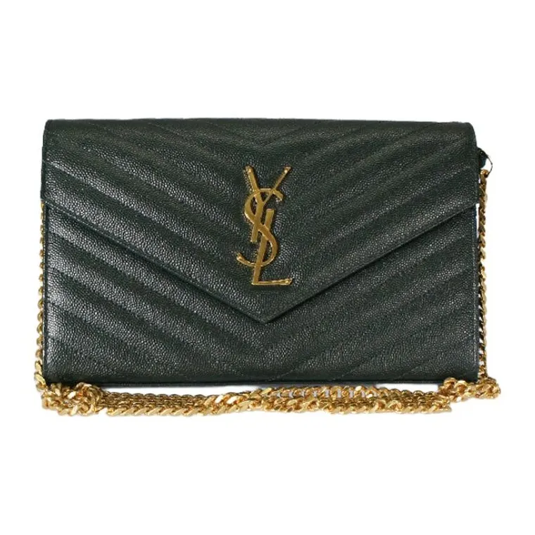 SAINT LAURENT Cow Leather Chain Wallet Shoulder Bag Crossbody Bag Women's Mint Green/Jasper-0