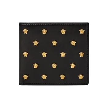 VERSACE Cow Leather Wallet Unisex Black
