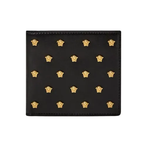 VERSACE Cow Leather Wallet Unisex Black