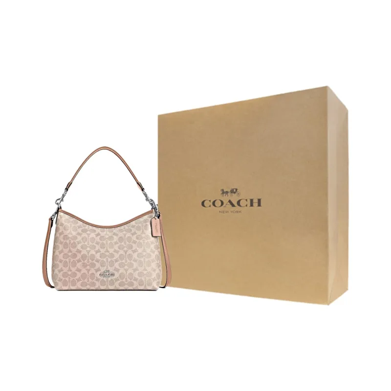 COACH Coated Canvas Portable Crossbody Bag Shoulder Bag Large Size Women's Sand & Gray Umber-0