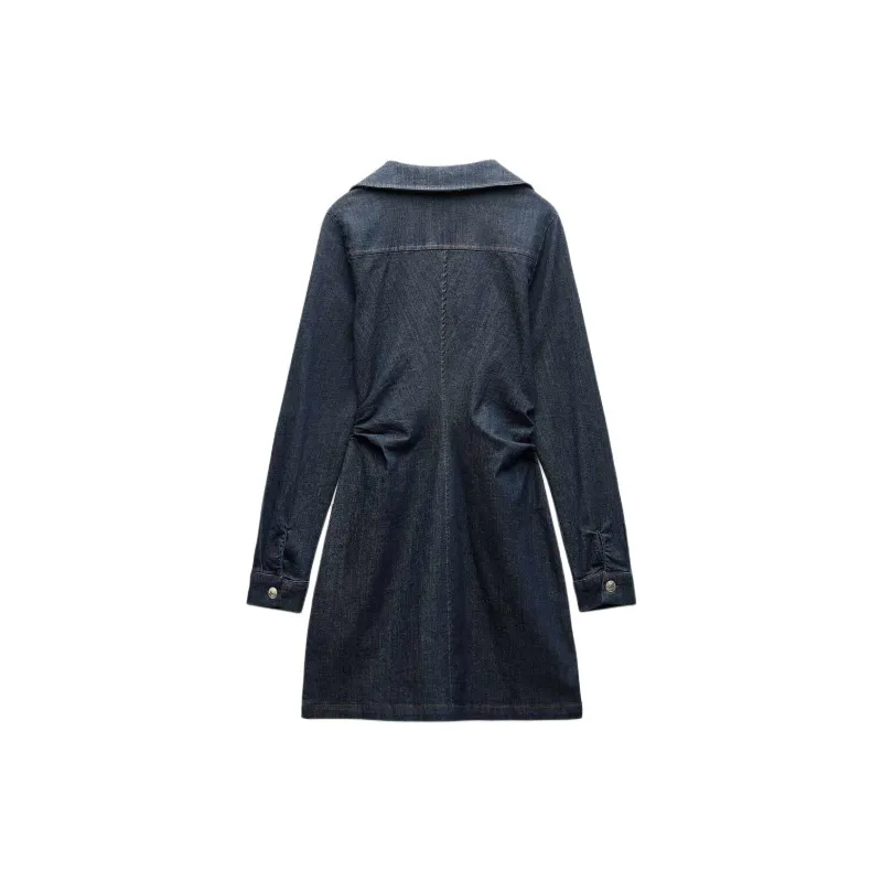 ZARA Long-Sleeved Dresses Women's Dark Blue-1