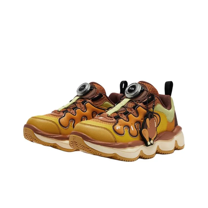 FILA KIDS BOA Anti Slip Wear Resistant Low Top Children's Basketball Shoes Brown Yellow Teenagers-2