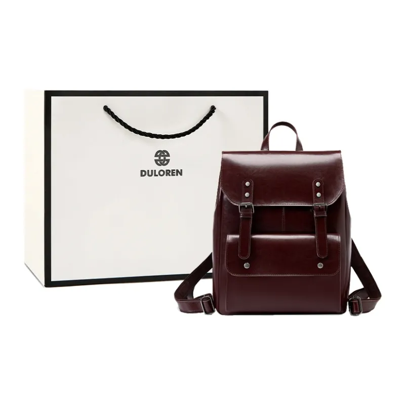 DULOREN Cow Leather Backpack Unisex Black/Brown/Coffee-4