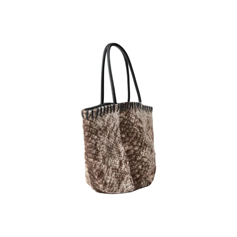 ZARA Cowhide Tote Bag Shopping Bag Handbag Mini Women's Brown & Black-1