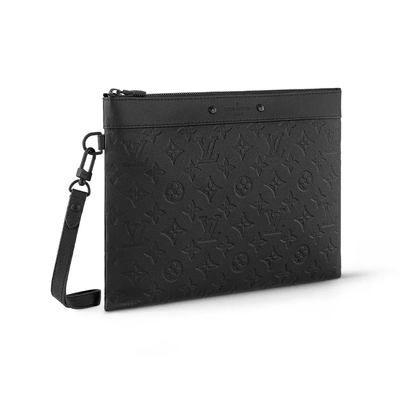 LOUIS VUITTON Leather Cow Leather Patchwork Trim Clutch Regular Men's Black-1