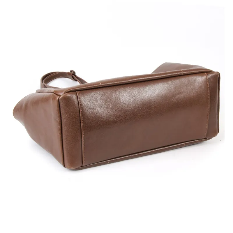 YOCAMU Vegetable Tanned Cow Leather Shoulder Bag Large Size Unisex Black Coffee-5