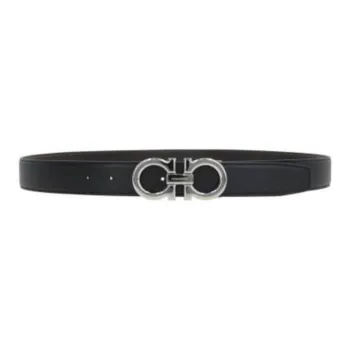FERRAGAMO Calfskin Leather Belts Men's Black 