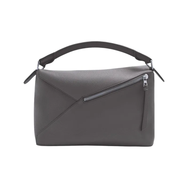 LOEWE Grained Calfskin Large Puzzle Bag Men Anthracite-4