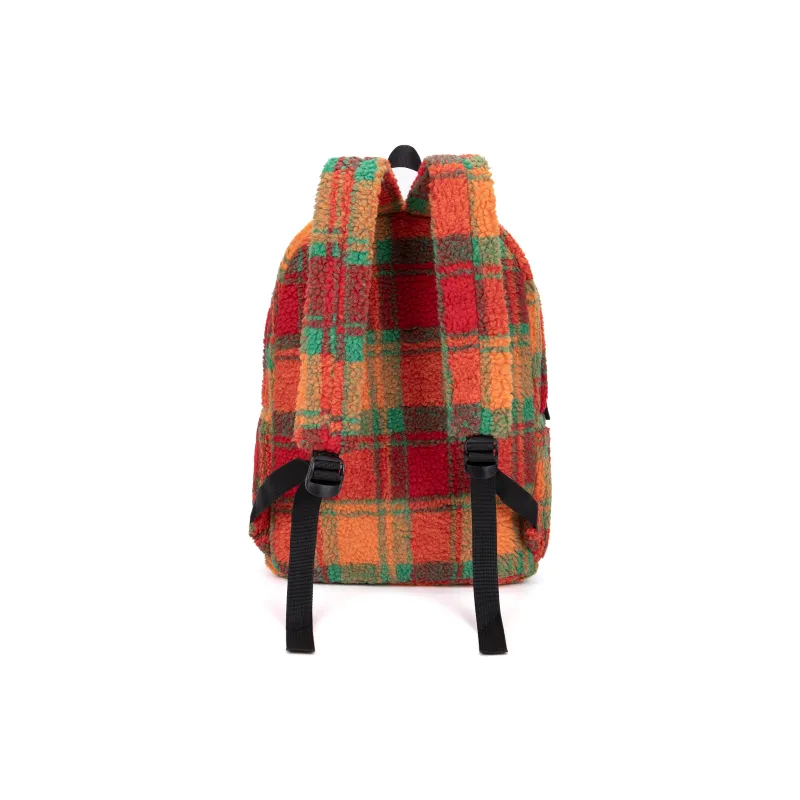 UNITE STAR Sherpa High End Christmas Atmosphere Backpack Unisex Orange Red Plaid Multicolor-4