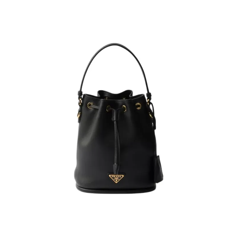 PRADA Leather Bucket Bag, Shoulder Bag, Crossbody Bag, Handbag Mini Women's Black-0