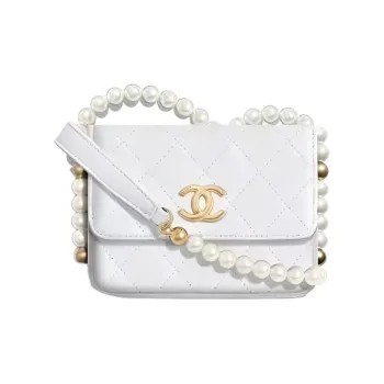 CHANEL Calfskin Card Holder Bag, Shoulder Bag, Crossbody Bag Women's White