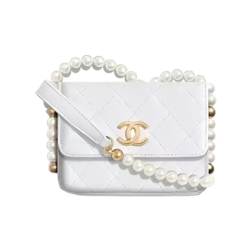 CHANEL Calfskin Card Holder Bag, Shoulder Bag, Crossbody Bag Women's White