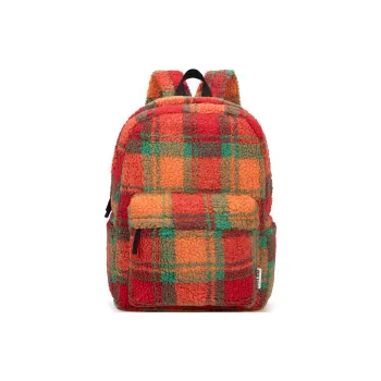 UNITE STAR Sherpa High-End Christmas Atmosphere Backpack Unisex Orange Red Plaid Multicolor