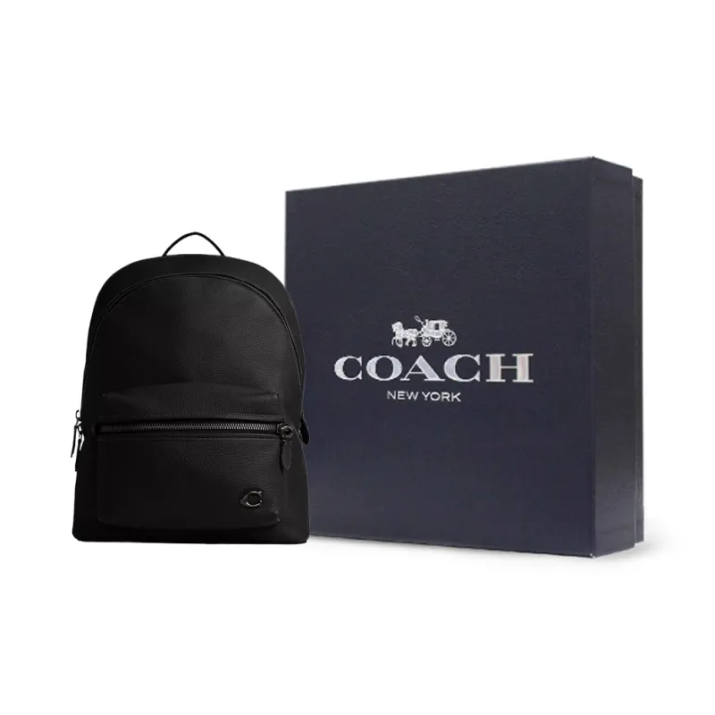 COACH Leather Backpack Tubas Men's Black-6