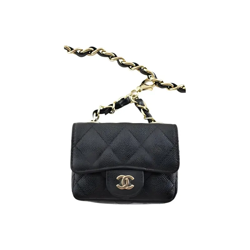 CHANEL Grain Calfskin Fanny Pack Mini Women's Black-0