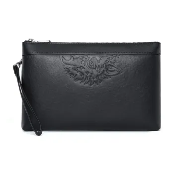 SEPTWOLVES Top Grain Cow Leather Handheld Wallet Clutch Unisex Black