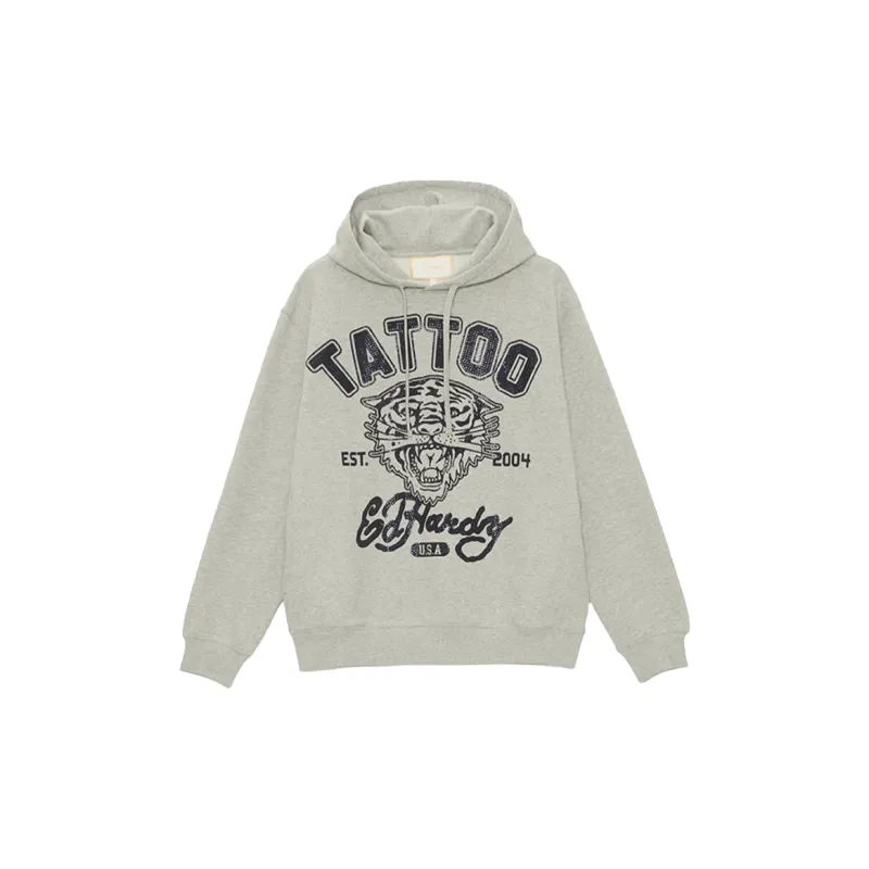 Ed Hardy Sweatshirt Men's Light Smoke Gray, Comes With A Free Yves Saint Laurent Black Opium Fragrance Pendant.-1