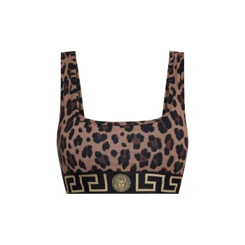 VERSACE Leopard-Printed V-Neck Swimsuit Top