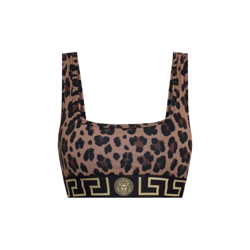 VERSACE Leopard-Printed V-Neck Swimsuit Top-0