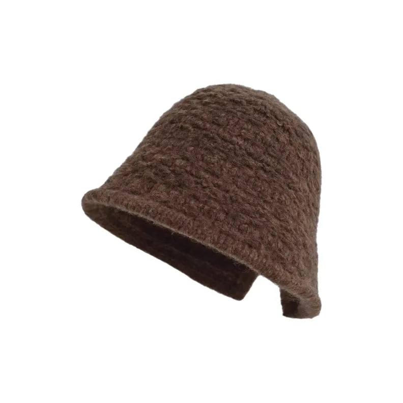 FREE RABBITⅡ Winter Warm Bucket Hat Minimalist Style Solid Color Knitted Fabric Bucket Hat Unisex-3