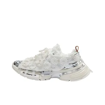 SMILEREPUBLIC Anti Slip Wear Resistant Low Top Chunky Sneakers Unisex Silver White