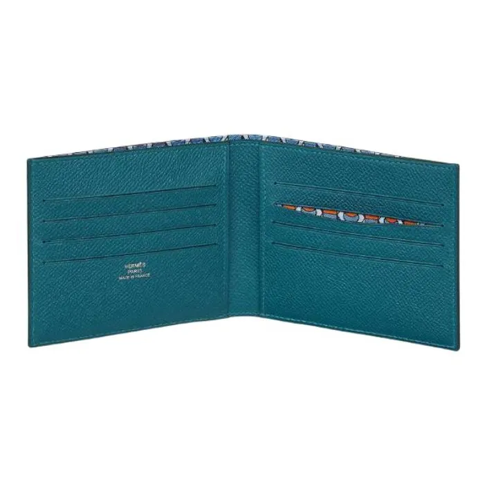 HERMES Citizen Twill Epsom Calfskin Wallet Regular Men's Blue-1