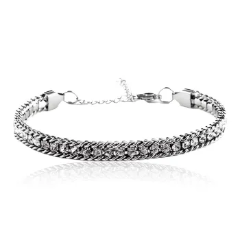 FOREVER MELODY Titanium Steel/Zircon Bracelets Men's Silver
