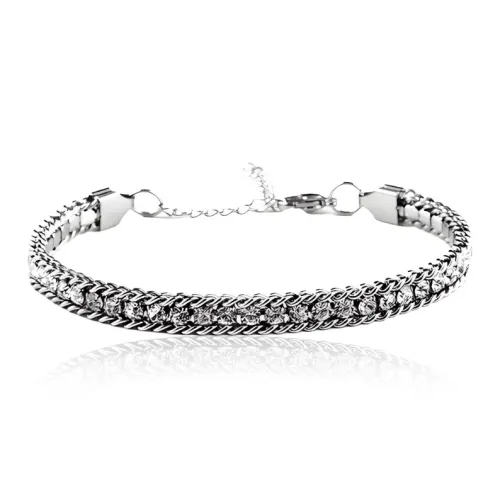FOREVER MELODY Titanium Steel/Zircon Bracelets Men's Silver