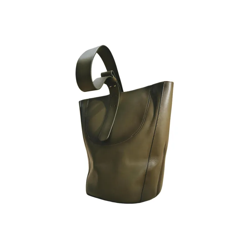 ZARA Cow Leather Bucket Bags Handbags Women's Green-1