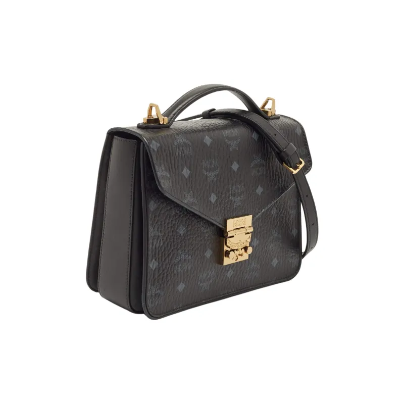 MCM Patricia Visetos Coated Canvas With Leather Handbag, Shoulder Bag, Crossbody Bag Medium Size Women's Black-2
