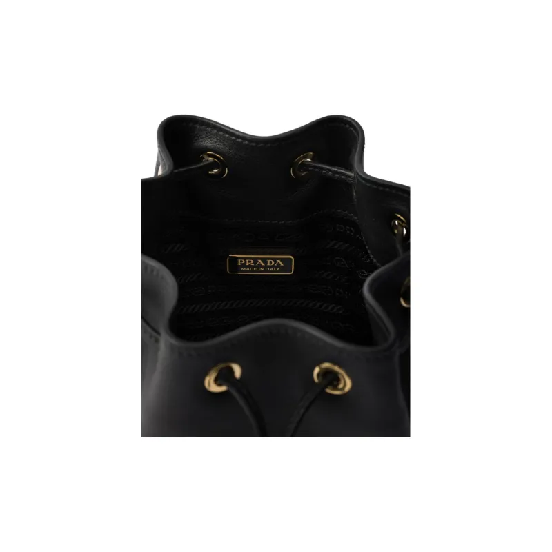 PRADA Leather Bucket Bag, Shoulder Bag, Crossbody Bag, Handbag Mini Women's Black-4