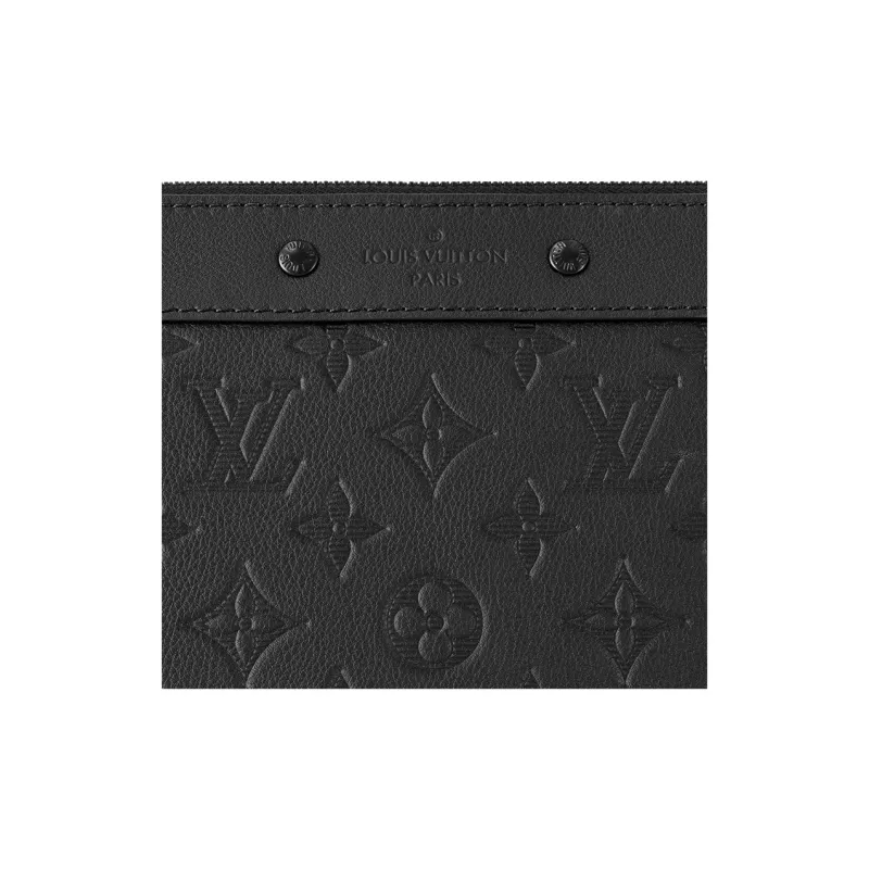 LOUIS VUITTON Leather Cow Leather Patchwork Trim Clutch Regular Men's Black-4