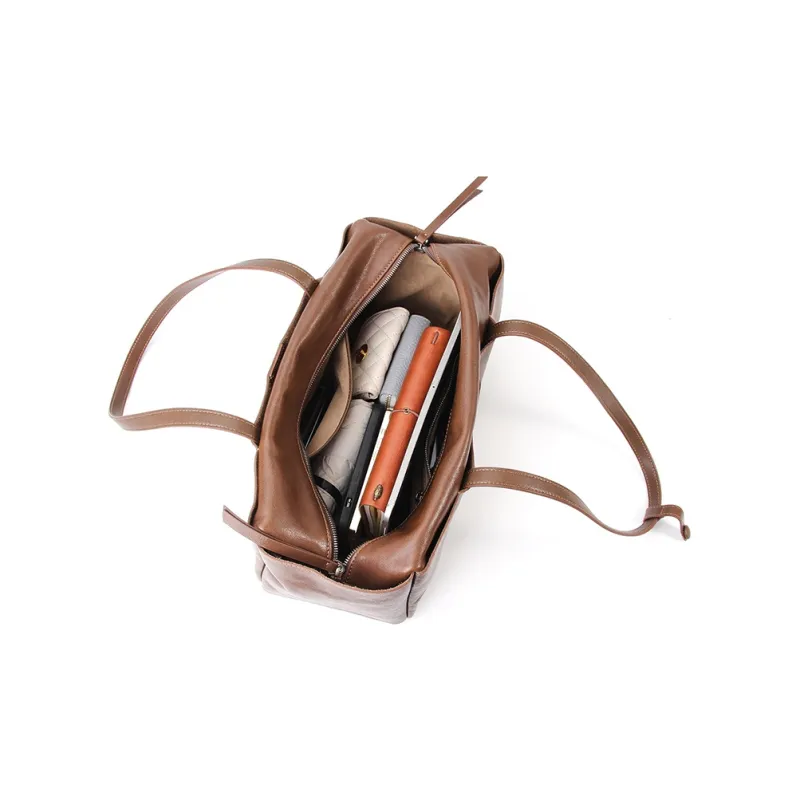YOCAMU Vegetable Tanned Cow Leather Shoulder Bag Large Size Unisex Black Coffee-4