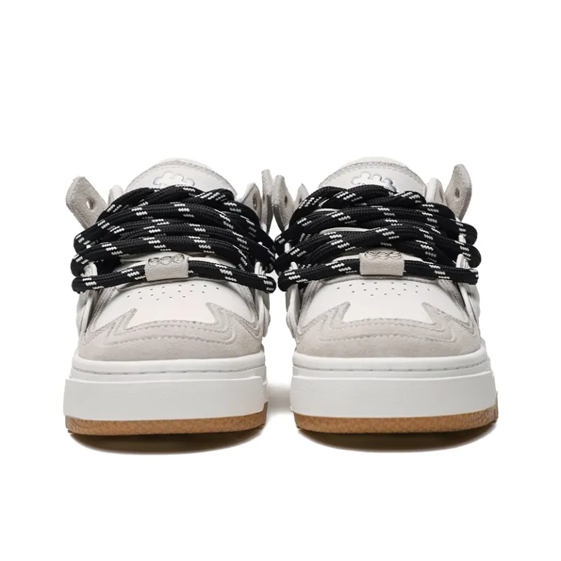 SHOOT BRAND Height Increasing Slip Resistant Low Top Skateboard Shoes Unisex Gray White-2