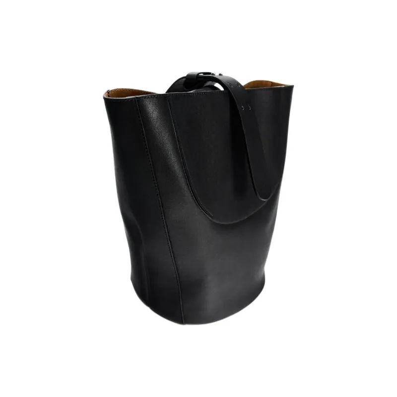 ZARA Cow Leather Bucket Bags Handbags Women's Black-3