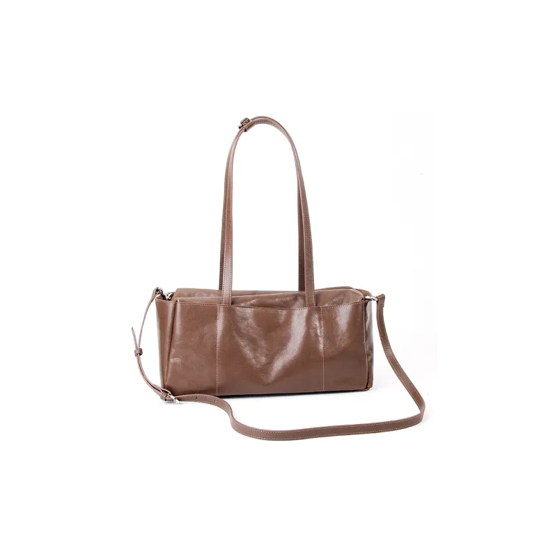 YOCAMU Vegetable Tanned Cow Leather Shoulder Bag Large Size Unisex Black Coffee-3