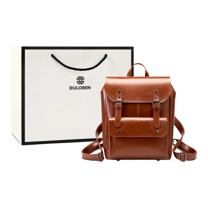DULOREN Cow Leather Backpack Unisex Black/Brown/Coffee-2