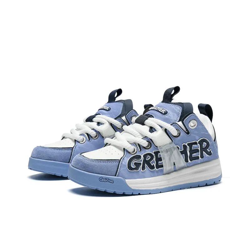 GREZHER Abrasion Resistant Lightweight Slip Resistant Low Top Skateboard Shoes Men's White Blue-1