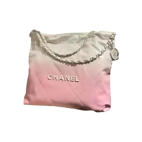CHANEL 22Bag Shiny Calfskin Tote Bag, Shopping Bag, Handbag, Shoulder Bag Women's Pink & White
