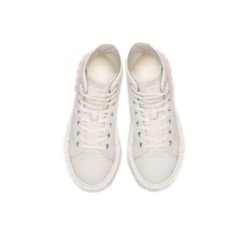 Both Anti Slip Wear Resistant High Top Canvas Shoes Women's Pink White-1