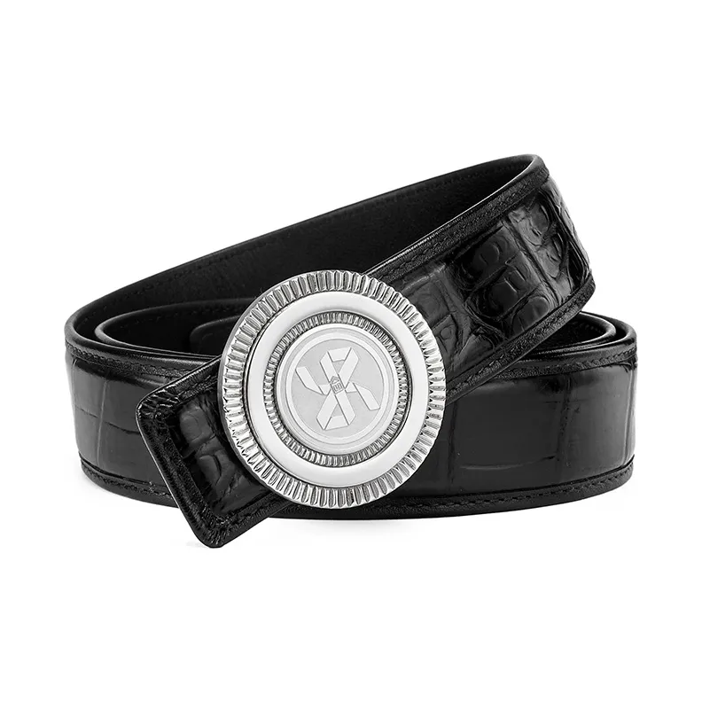 ROBERTA DI CAMERINO Crocodile Leather Belts Men's Black 3.45CM Writing A Greeting Card And Printing Photos-5