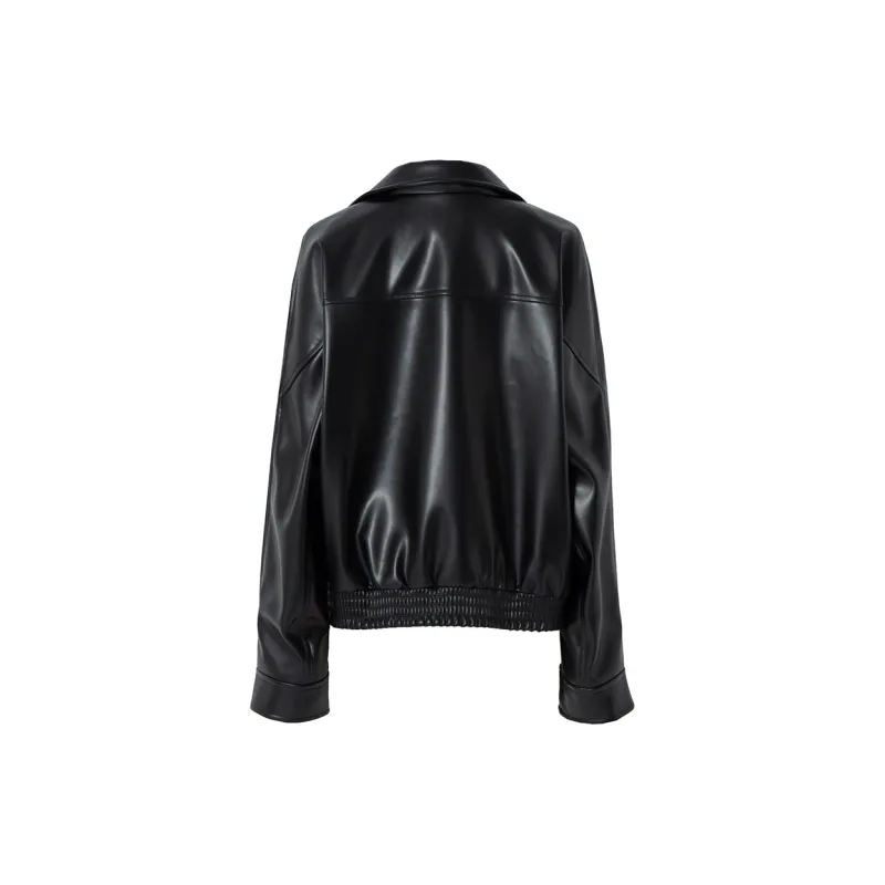 SOON FLOWER Leather Jacket Women's Black-1