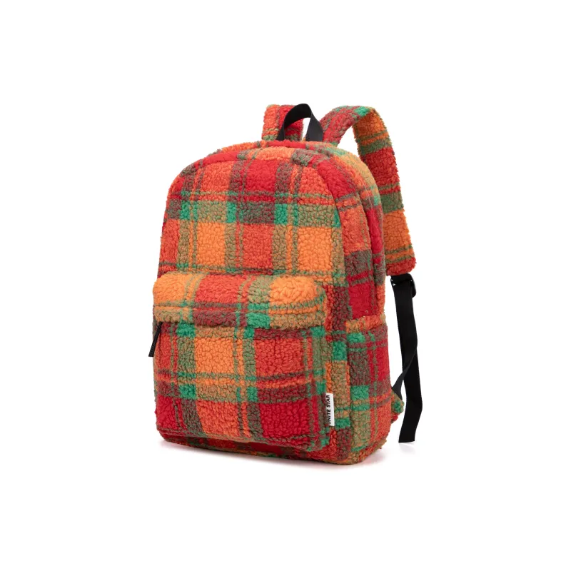 UNITE STAR Sherpa High End Christmas Atmosphere Backpack Unisex Orange Red Plaid Multicolor-1