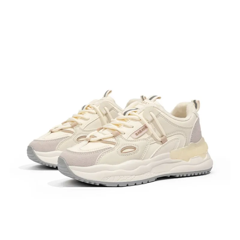 Babaya Anti Slip And Wear Resistant Warm Low Top Chunky Sneakers Women's Beige-2