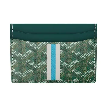 GOYARD Saint-Sulpice Canvas With Leather Card Clip Card Holder Unisex Green & Blue White Stripes