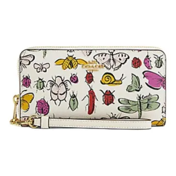 COACH Zip Around Printed Coated Canvas With Smooth Leather Wallet Small Size Women's Gold & Chalk Multicolor