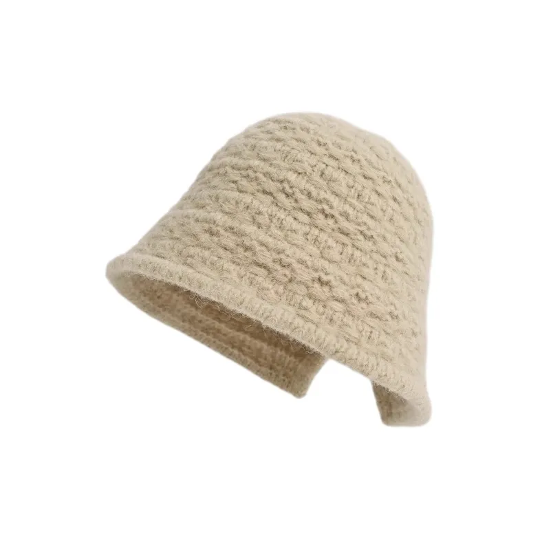 FREE RABBITⅡ Winter Warm Bucket Hat Minimalist Style Solid Color Knitted Fabric Bucket Hat Unisex-0