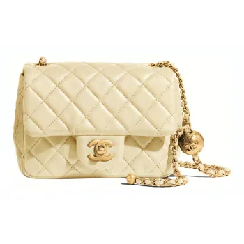 CHANEL Sheepskin Shoulder Bag, Crossbody Bag Women's Light Yellow